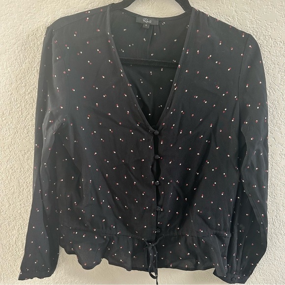 Rails Beaux Blouse Black Offset Dot Button Front Top - Picture 2 of 9